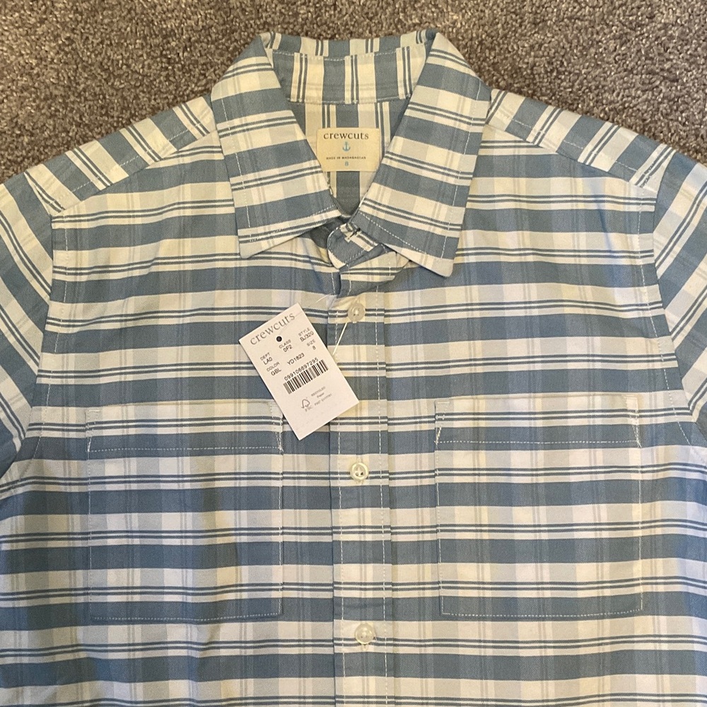 NWT, CREWCUTS by J. CREW blue and white Striped Button Down Shirt